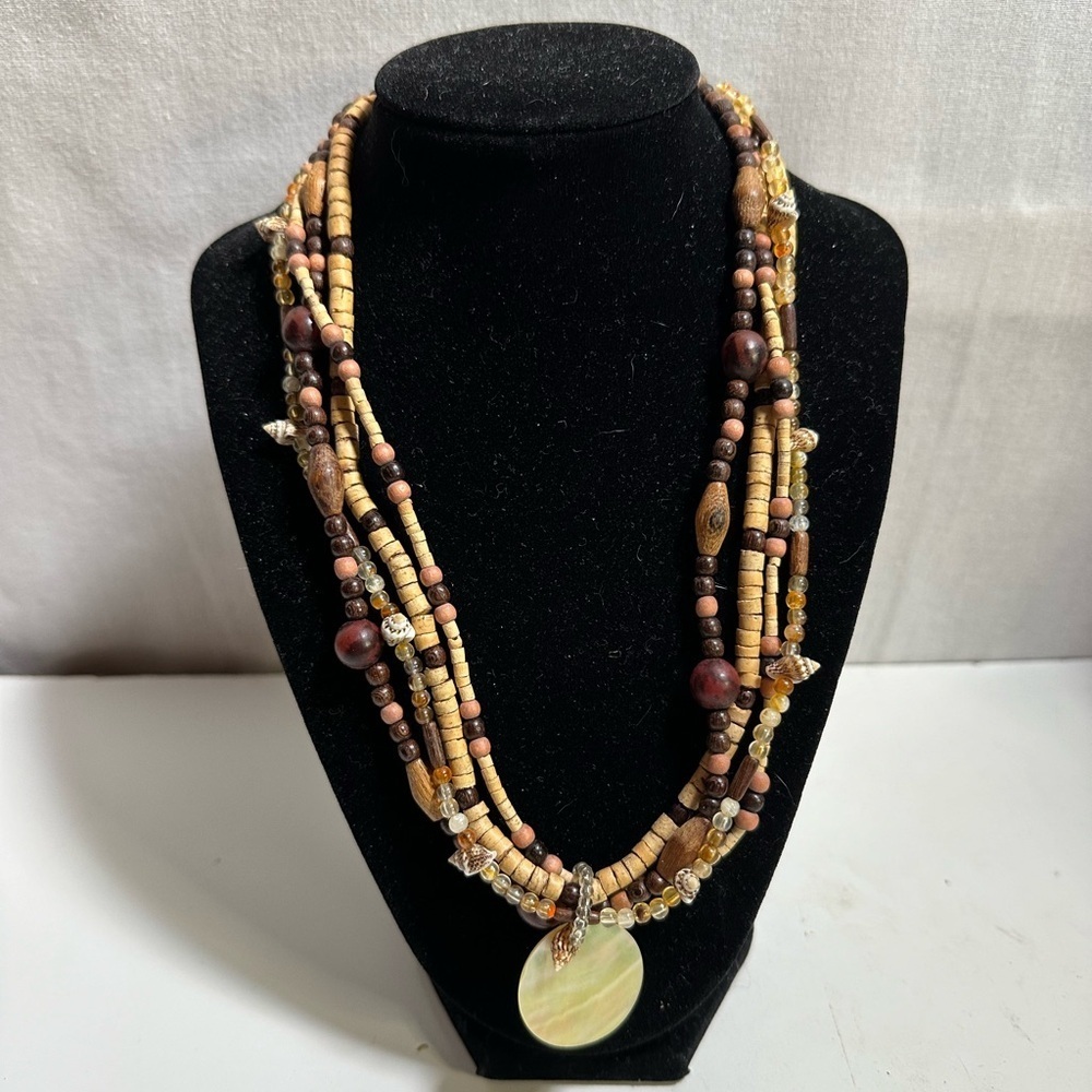 Wooden Miniature Seashell necklace choker 20 Inch Length